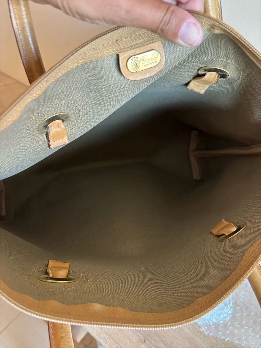 Authentic Gucci monogram canvas leather tote